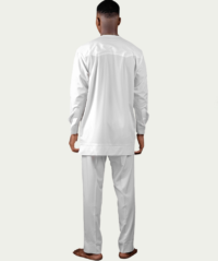 White One-breasted Pocket Long Sleeve Kaftan