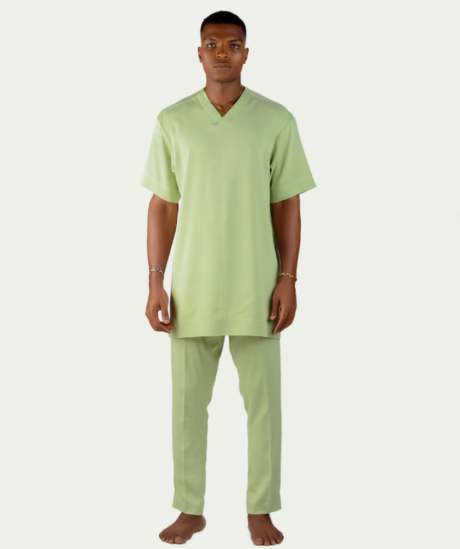 Green V-Neck Male Two-piece