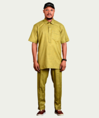 Yellow Short-sleeved Collar Kaftan