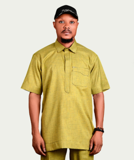 Yellow Short-sleeved Collar Kaftan