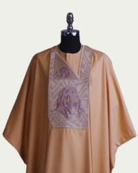 Beige Colored Agbada with Embroidered Detailing