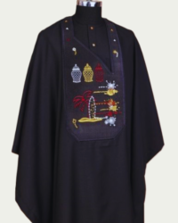 Black Traditional Agbada with Elegant Embroidery Design ikrest