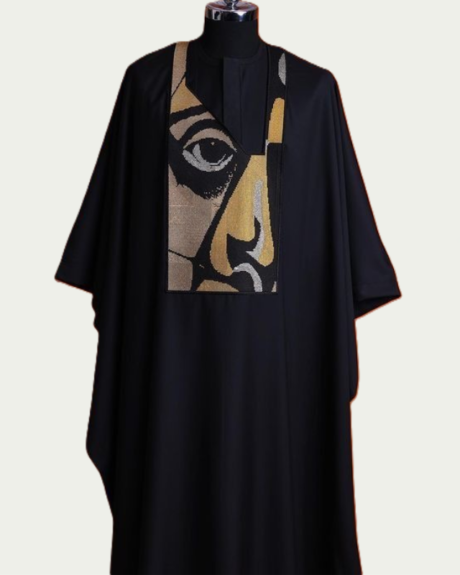 Black, With Gold Abstract Embroidered Agbada - ikrest
