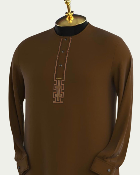 Brown Long-sleeved Kaftan with Embroidered flap