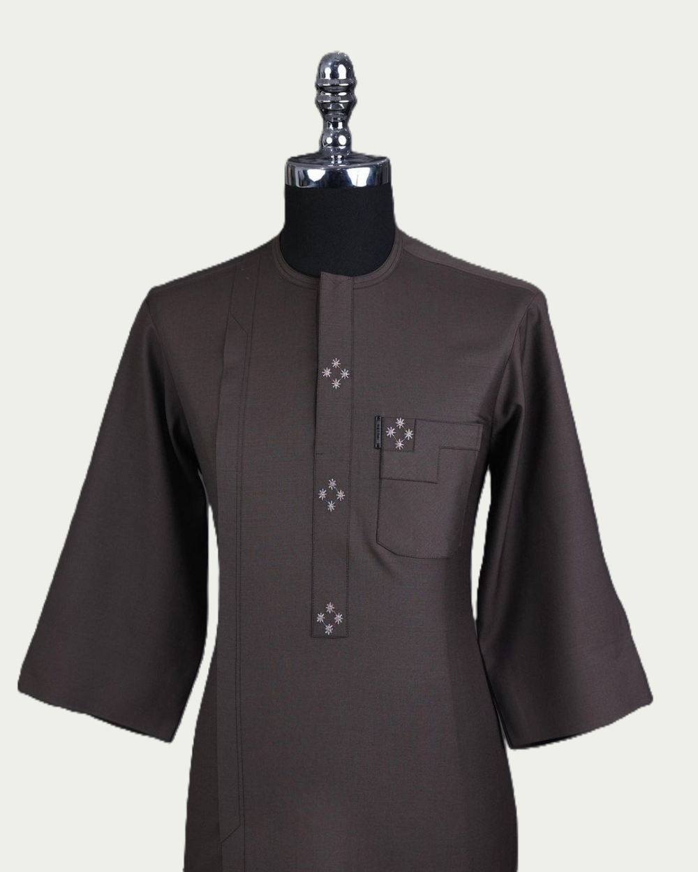 Brown Traditional Male Kaftan with Monogram Decorative Buttons