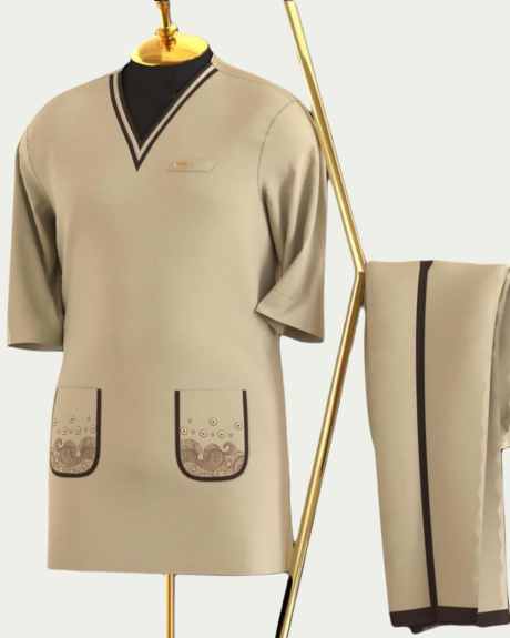 Carton Brown V-Neck Short-sleeve Kaftan - ikrest