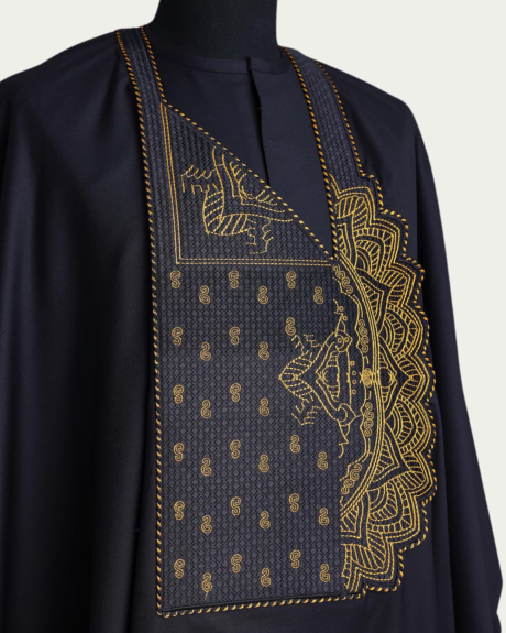 Charcoal Black, Monogram Detailed Agbada - ikrest