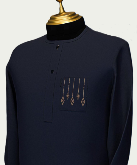Dark Blue Traditional Kaftan with Embroidery - ikrest 1