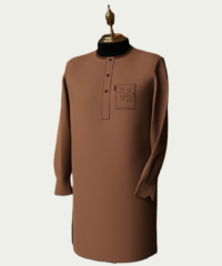 Deep Coffee Traditional Kaftan with Chest Pocket Embroidery - ikrest