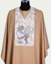 Elegant Beige Agbada with White and Grey Embroidered Detailing