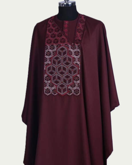 Elegant Maroon Embroidered Traditional Agbada - ikrest 1