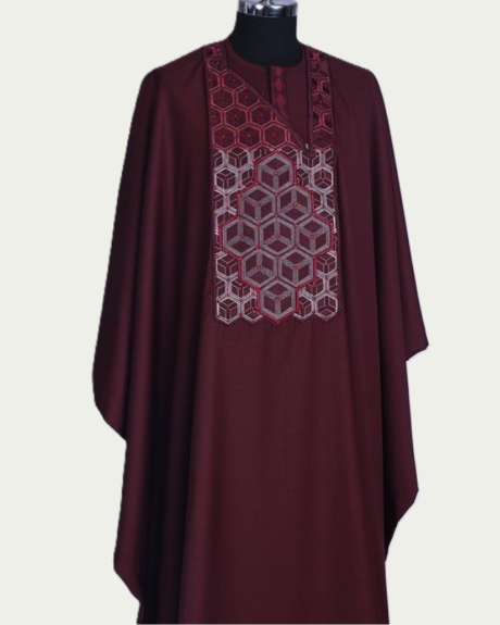 Elegant Maroon Embroidered Traditional Agbada - ikrest