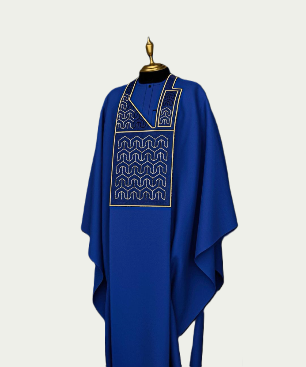Lapis Blue Traditional Agbada with Chest Embroidery - ikrest