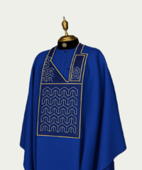 Lapis Blue Traditional Agbada with Chest Embroidery - ikrest