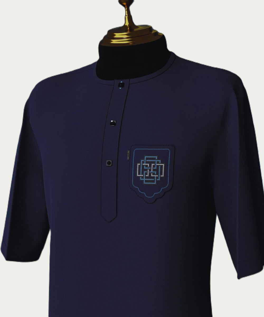 Mirage Blue Traditional Short-Sleeve Kaftan - ikrest 1