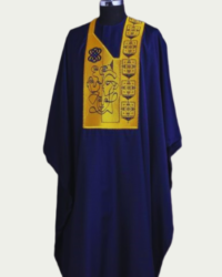 Navy Blue Elegant Traditional Agbada with Yellow Embroidery ikrest