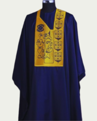 Navy Blue Elegant Traditional Agbada with Yellow Embroidery ikrest