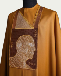 Rich Amber Agbada with Golden Silhouette Embroidery - ikrest