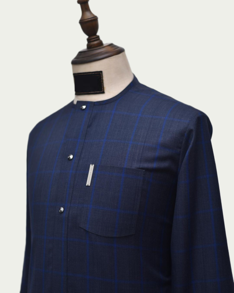 Three Button Dark Blue Checker Kaften