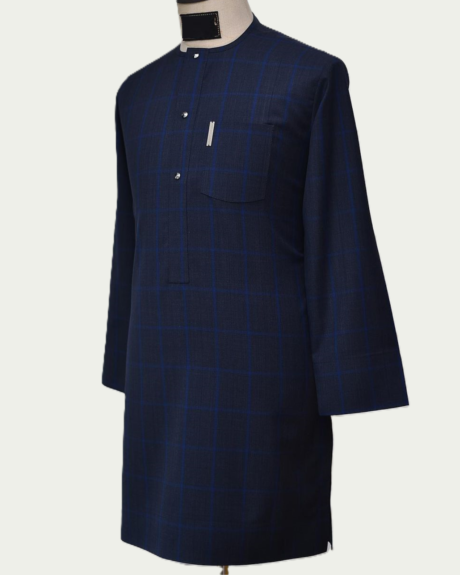 Three Button Dark Blue Checker Kaften