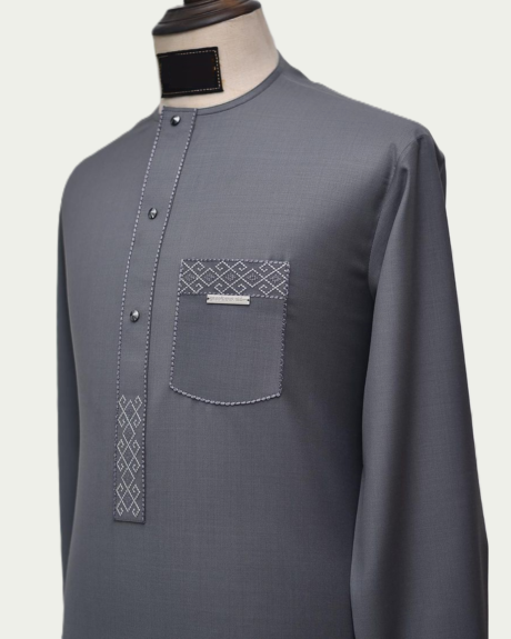 Three Button Grey Embroidered Kaften 1