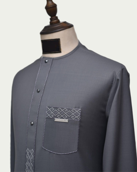 Three Button Grey Embroidered Kaften 1