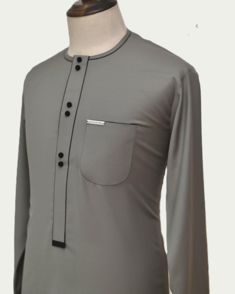 Three Button Light Grey Male Kaftan - ikrest