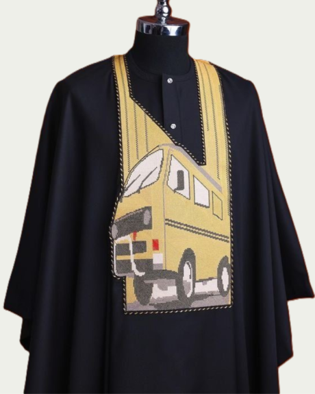 Vintage Bus Monogram Detailed Agbada. A Nostalgic Ride in Style