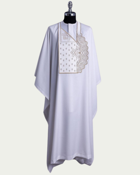 White Monogram Detailed Agbada