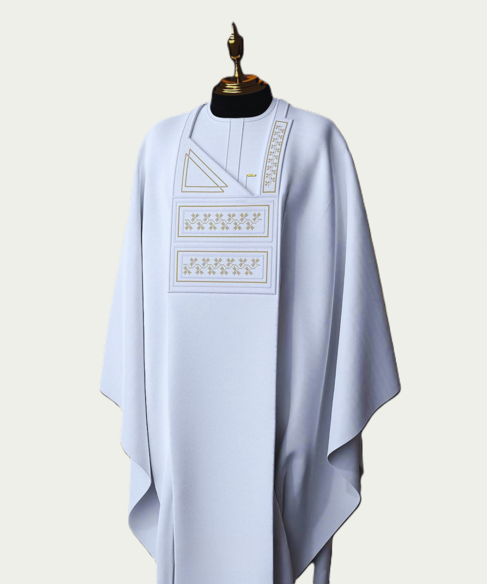 White Traditional Agbada with Embroidery- ikrest 3