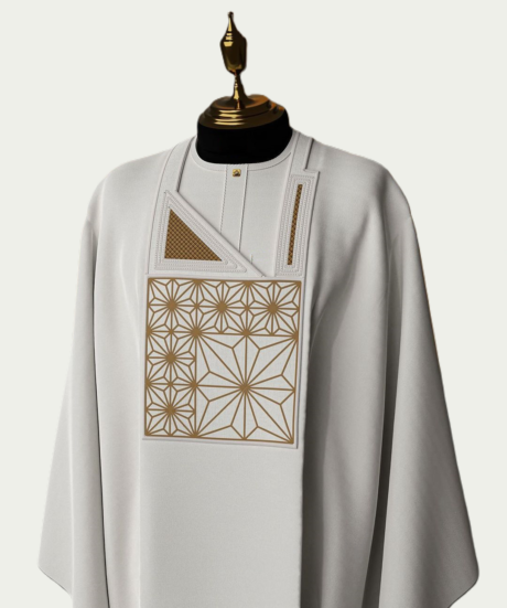 White geometric Traditional Embroidered Agbada